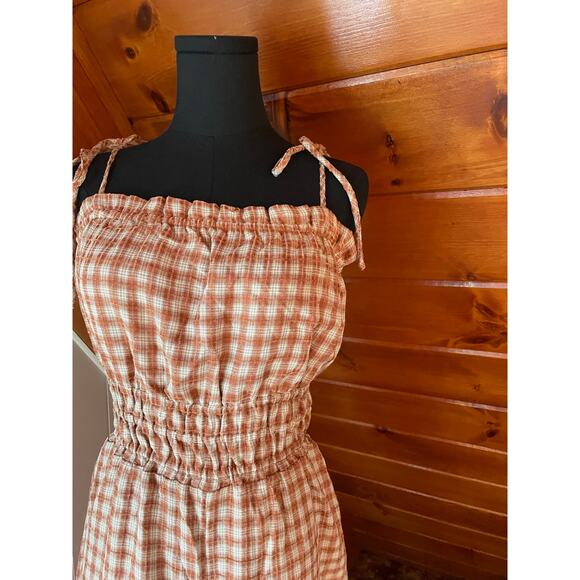 Sadie & Sage NWT Orange Gingham Plaid Open Back Smocked Wide leg Jumpsuit sz L - Picture 5 of 11